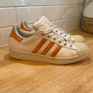 Y2K Adidas Superstar Unisex Shoes Orange Stripes Shell Toe Womens 8 Vintage 2003